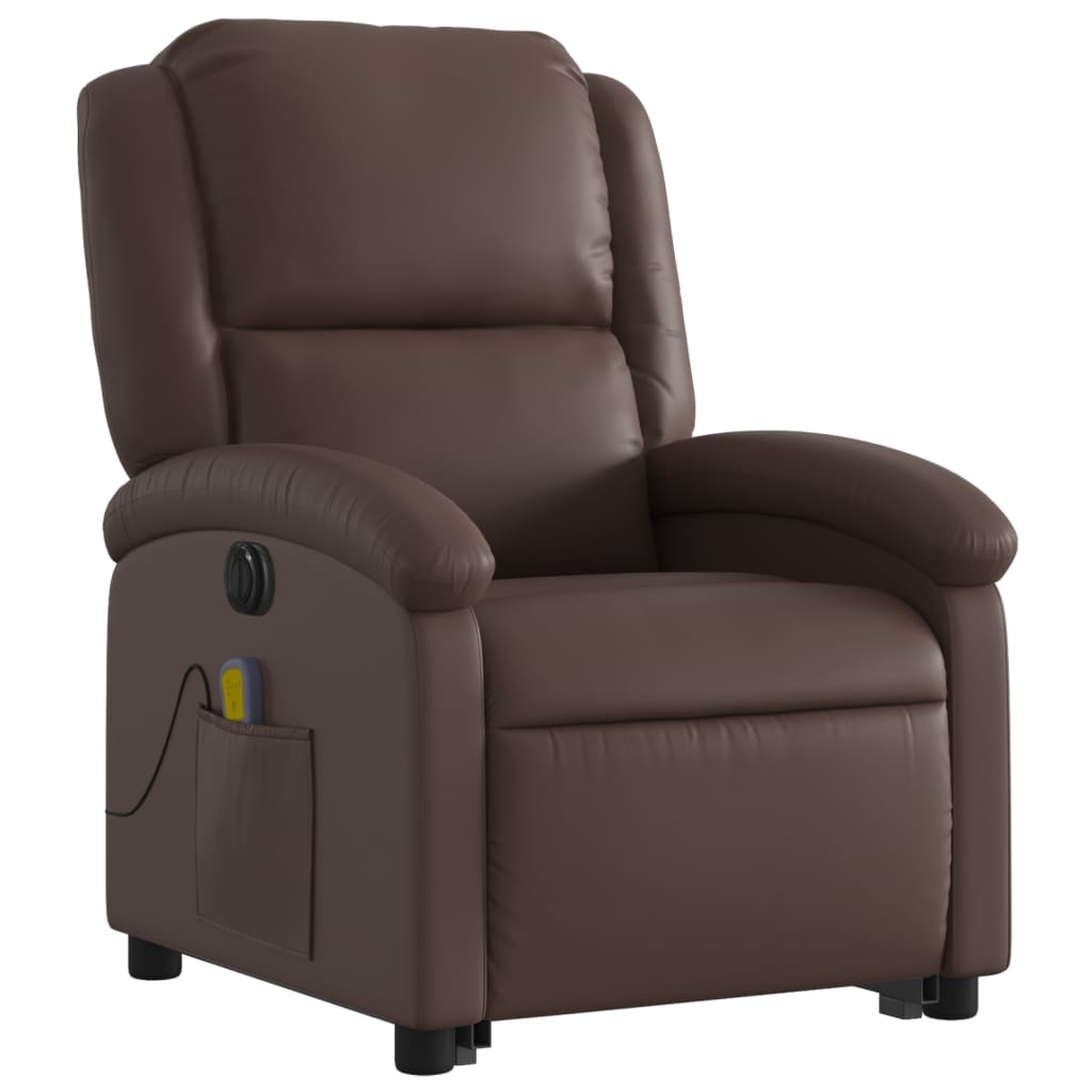 Fauteuil de massage avec aide électrique au verticalisation, simili cuir marron