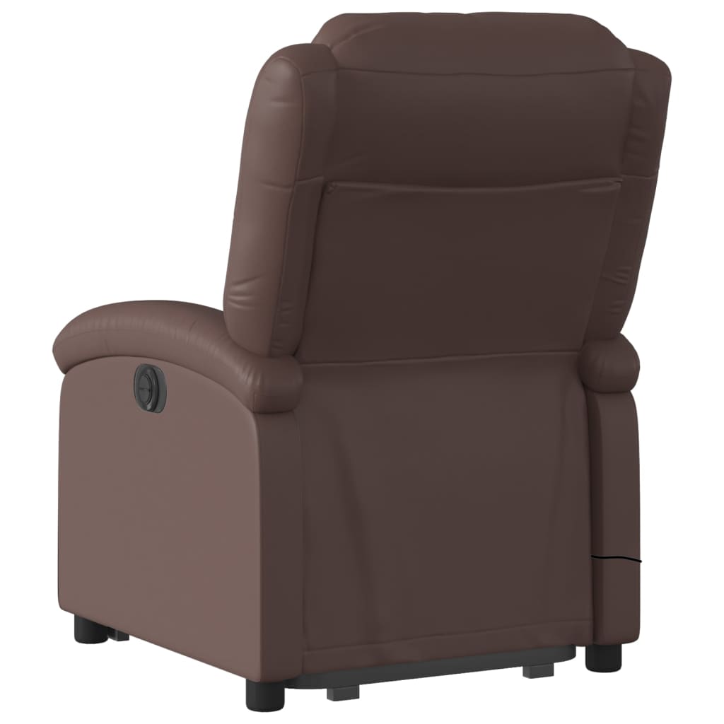 Fauteuil de massage avec aide électrique au verticalisation, simili cuir marron