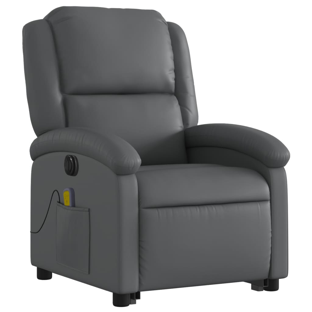 Fauteuil de massage avec aide électrique au verticalisation, gris, cuir synthétique