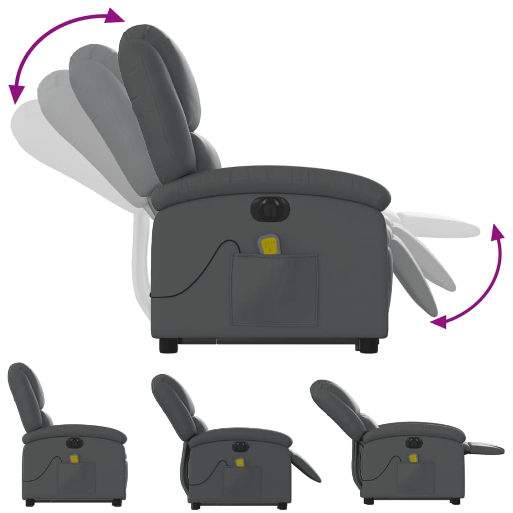 Fauteuil de massage avec aide électrique au verticalisation, gris, cuir synthétique