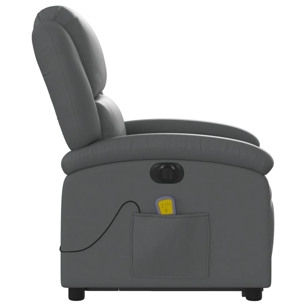 Fauteuil de massage avec aide électrique au verticalisation, gris, cuir synthétique