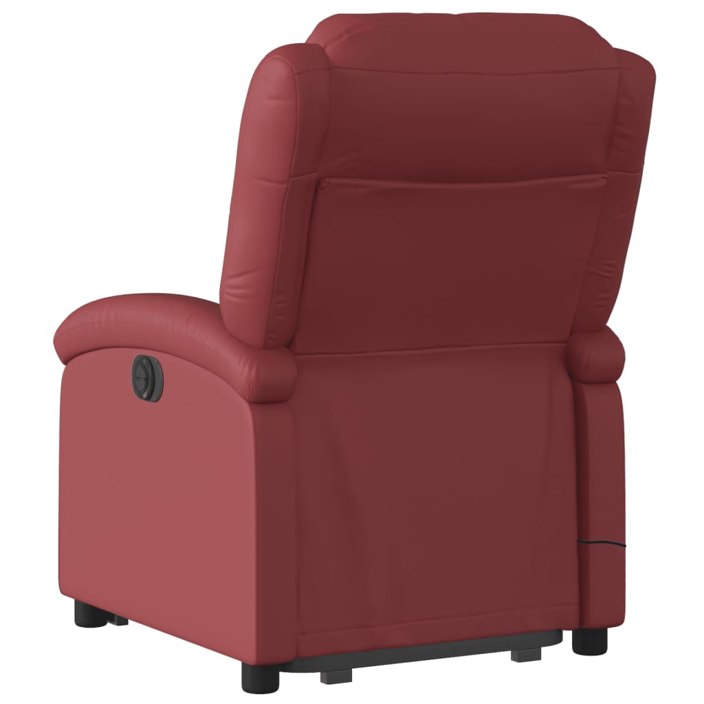 Fauteuil de massage avec aide électrique au verticalisation, rouge vin, cuir artificiel