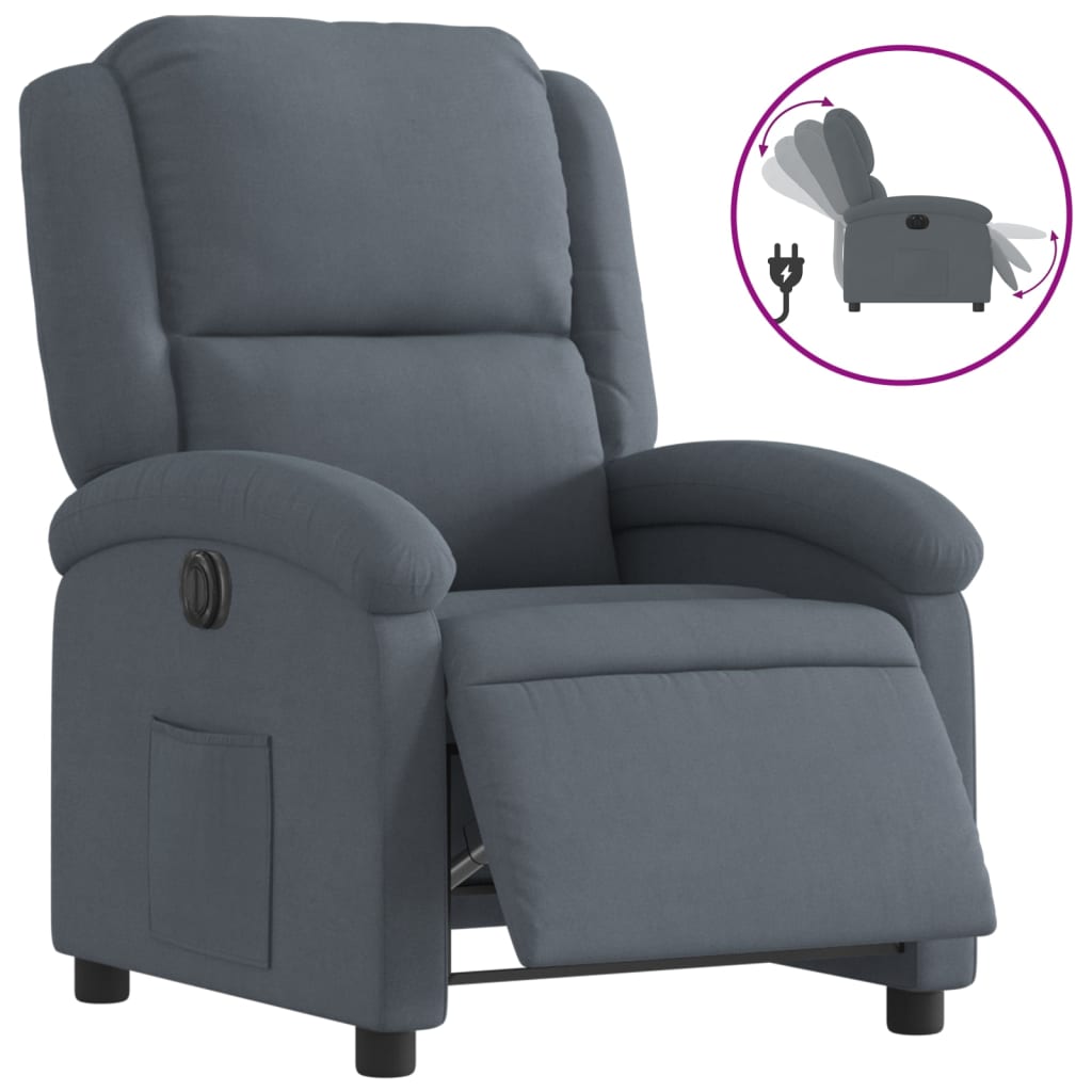 Electric recliner chair dark grey velvet