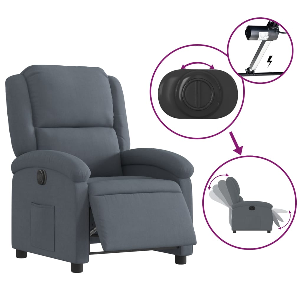Electric recliner chair dark grey velvet