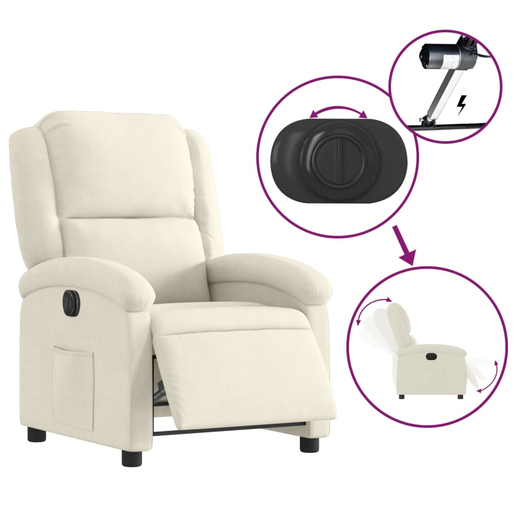 Fauteuil inclinable électrique velours crème