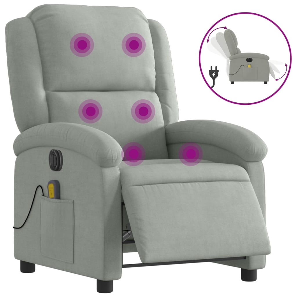 Electric Massage Chair Light Grey Velvet