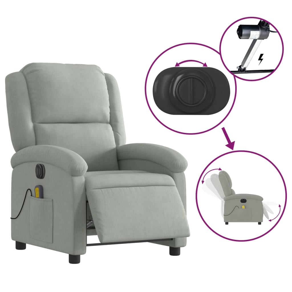 Electric Massage Chair Light Grey Velvet
