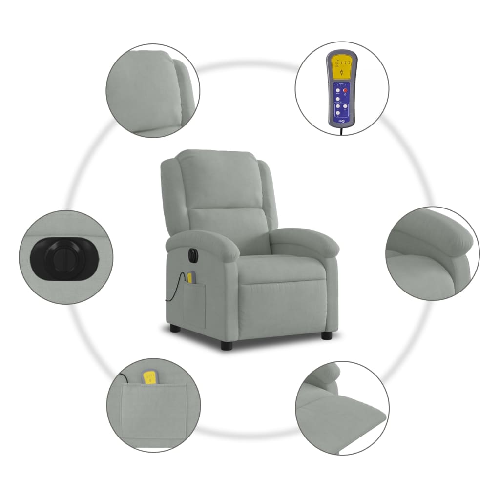 Electric Massage Chair Light Grey Velvet