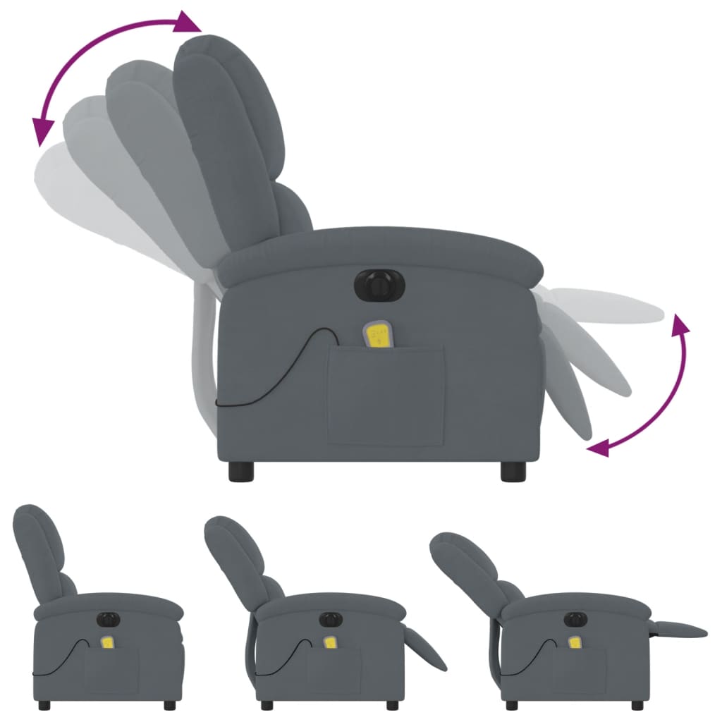 Fauteuil de massage électrique en velours gris foncé