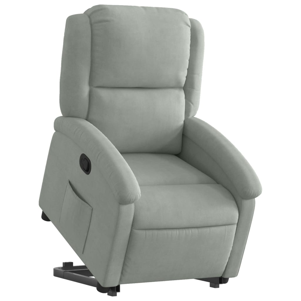 Fauteuil relax avec aide à la verticalisation en velours gris clair