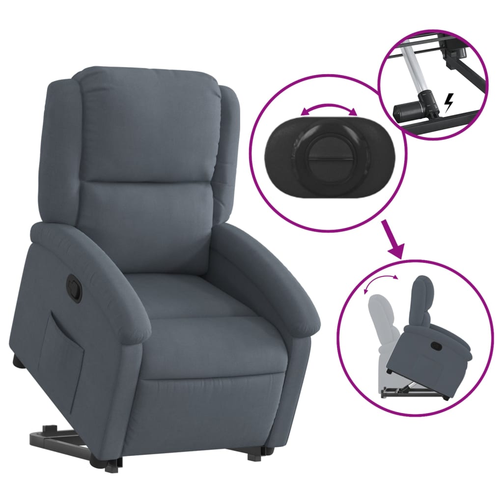 Fauteuil relax avec aide à la verticalisation en velours gris foncé