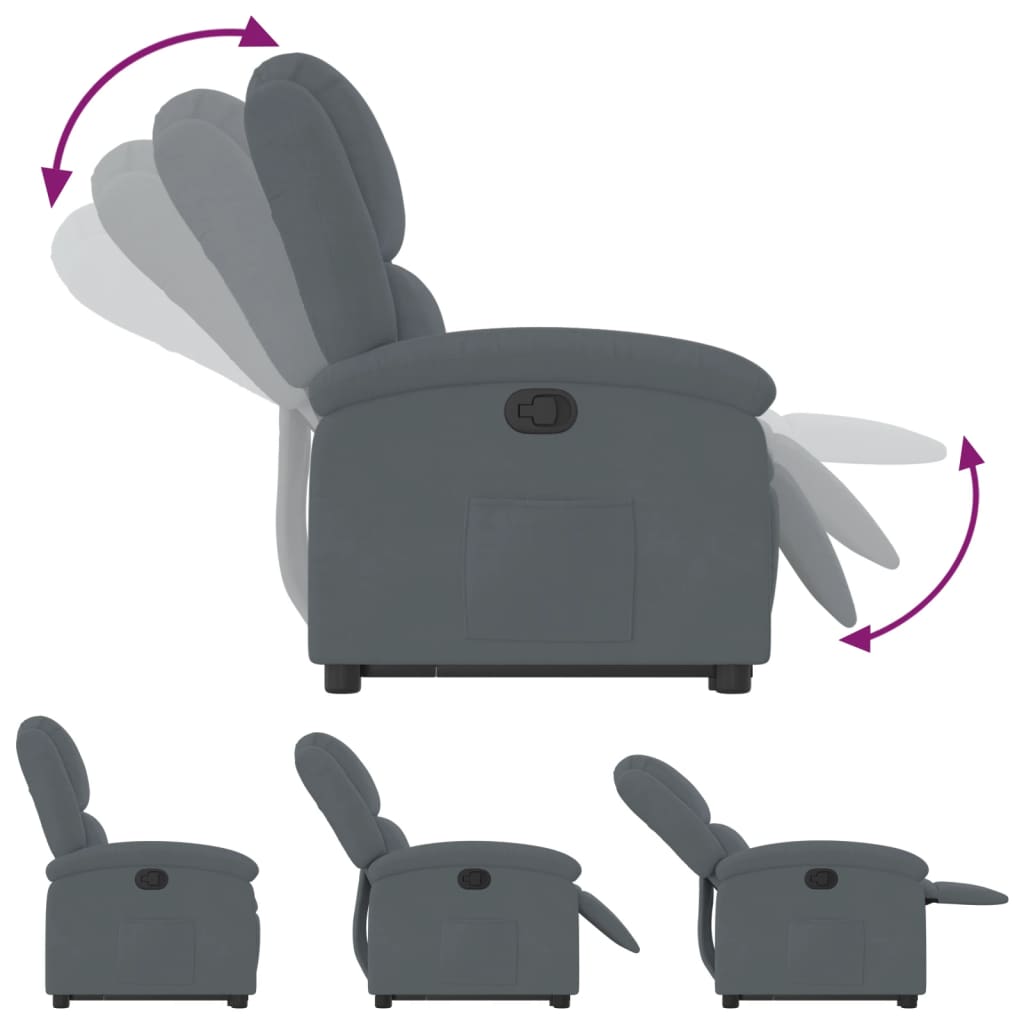 Fauteuil relax avec aide à la verticalisation en velours gris foncé