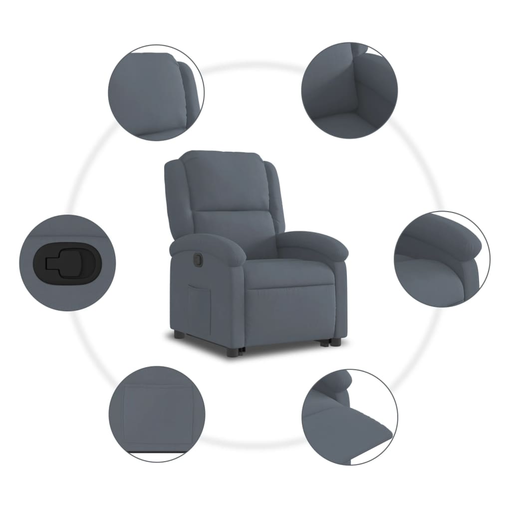 Fauteuil relax avec aide à la verticalisation en velours gris foncé