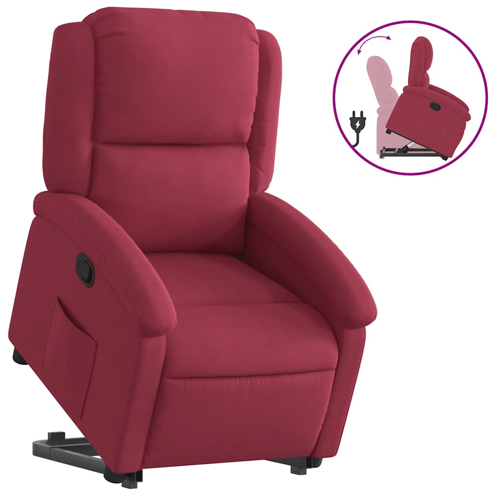 Fauteuil inclinable avec aide à la verticalisation en velours rouge vin