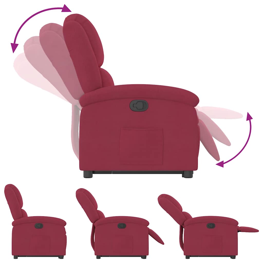 Fauteuil inclinable avec aide à la verticalisation en velours rouge vin