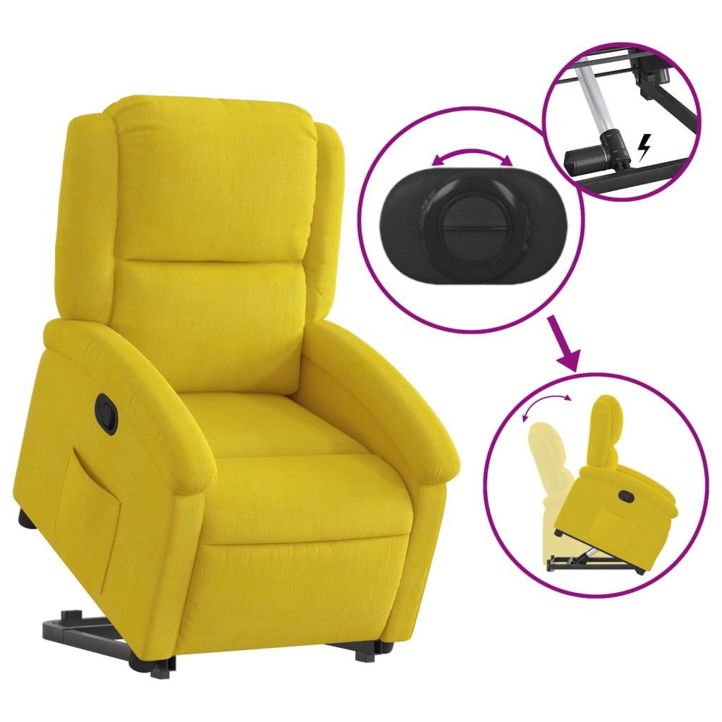 Fauteuil inclinable avec aide à la verticalisation en velours jaune
