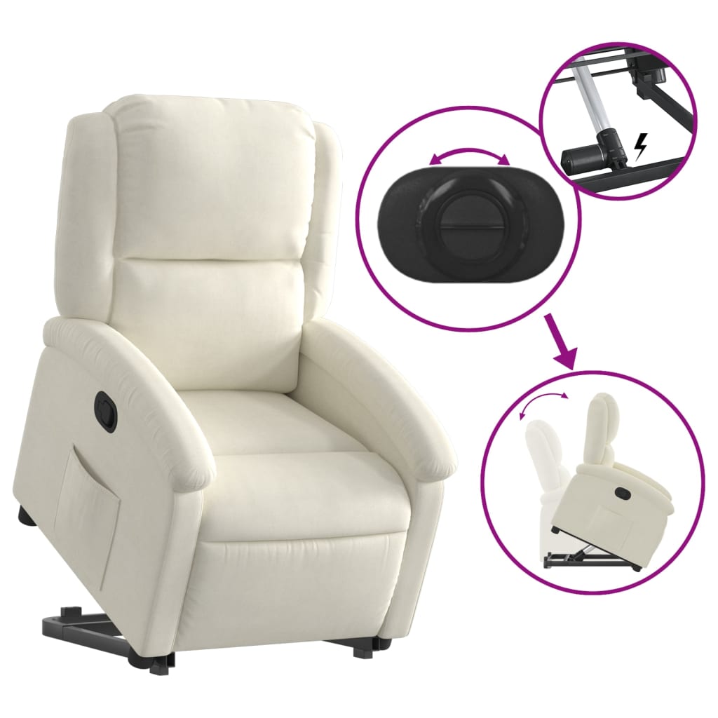 Fauteuil relax avec aide au relevage velours crème