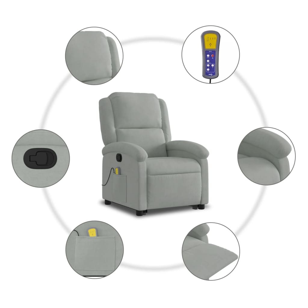 Massage chair with stand-up aid light grey velvet