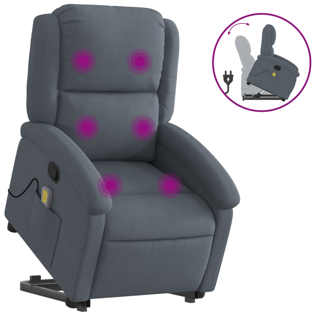 Massage chair with stand-up aid dark grey velvet