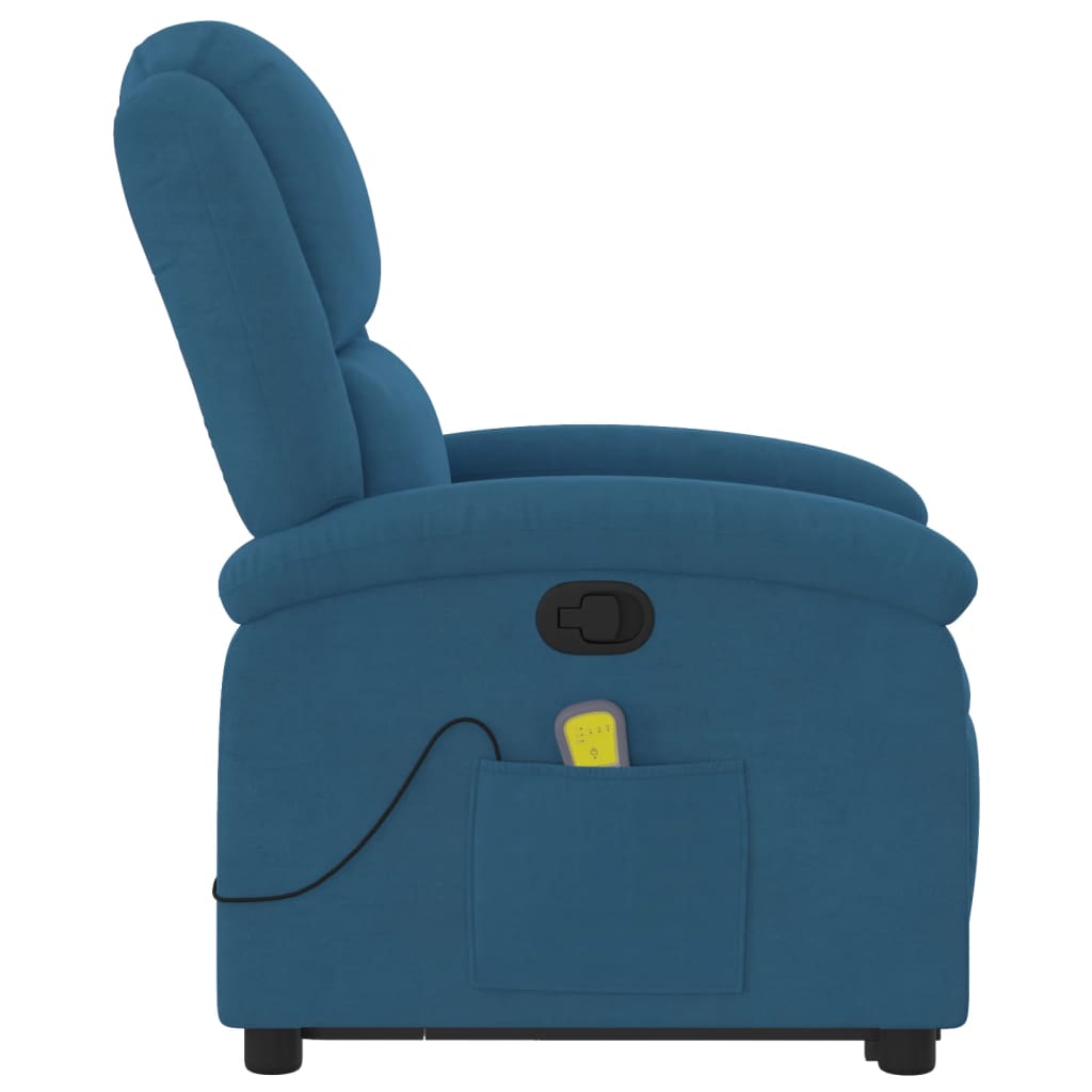 Fauteuil de massage avec aide à la verticalisation en velours bleu