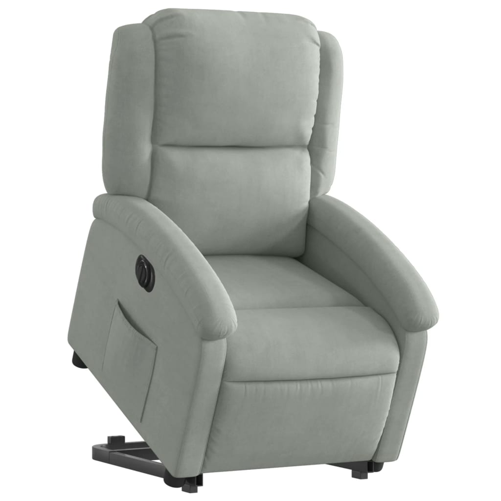 Relaxing chair with electric riser in light grey velvet