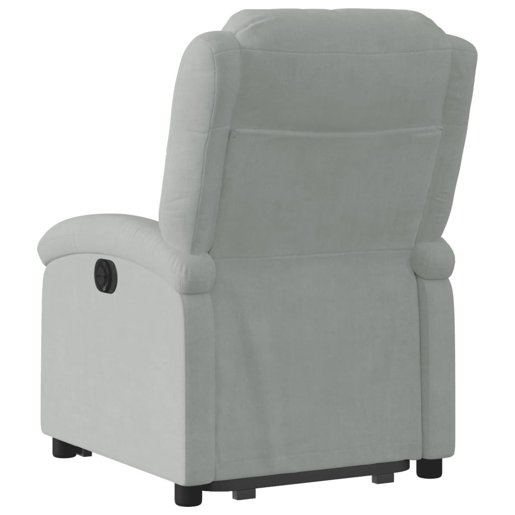 Relaxing chair with electric riser in light grey velvet