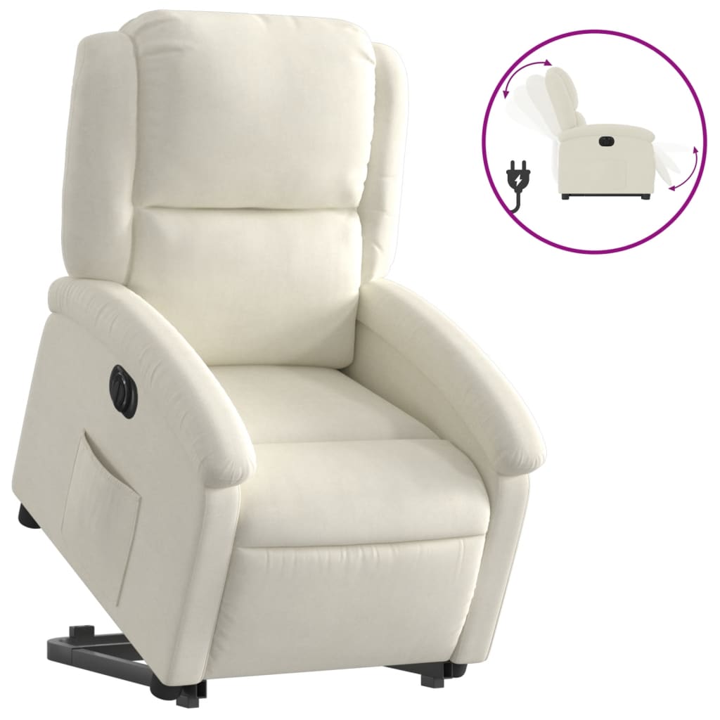 Relaxing chair with electric riser in cream velvet