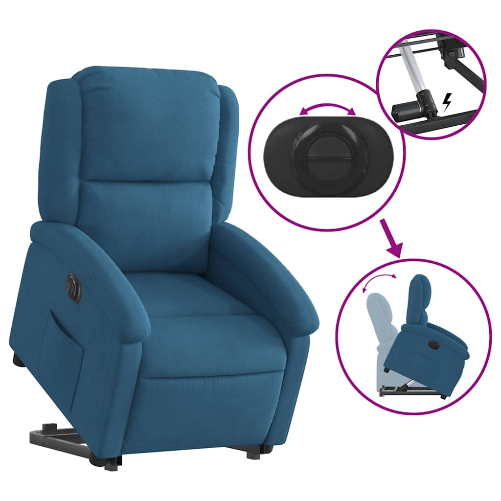 Fauteuil relax avec releveur électrique, velours bleu