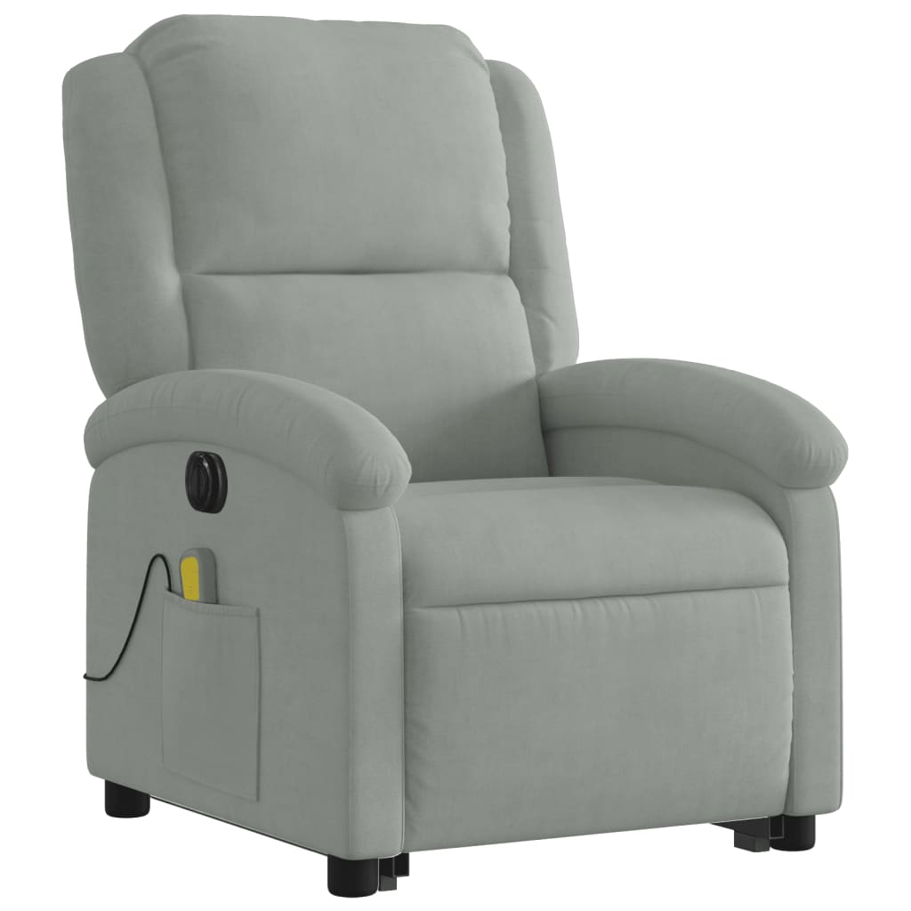 Fauteuil de massage avec aide électrique au verticalisation, velours gris clair