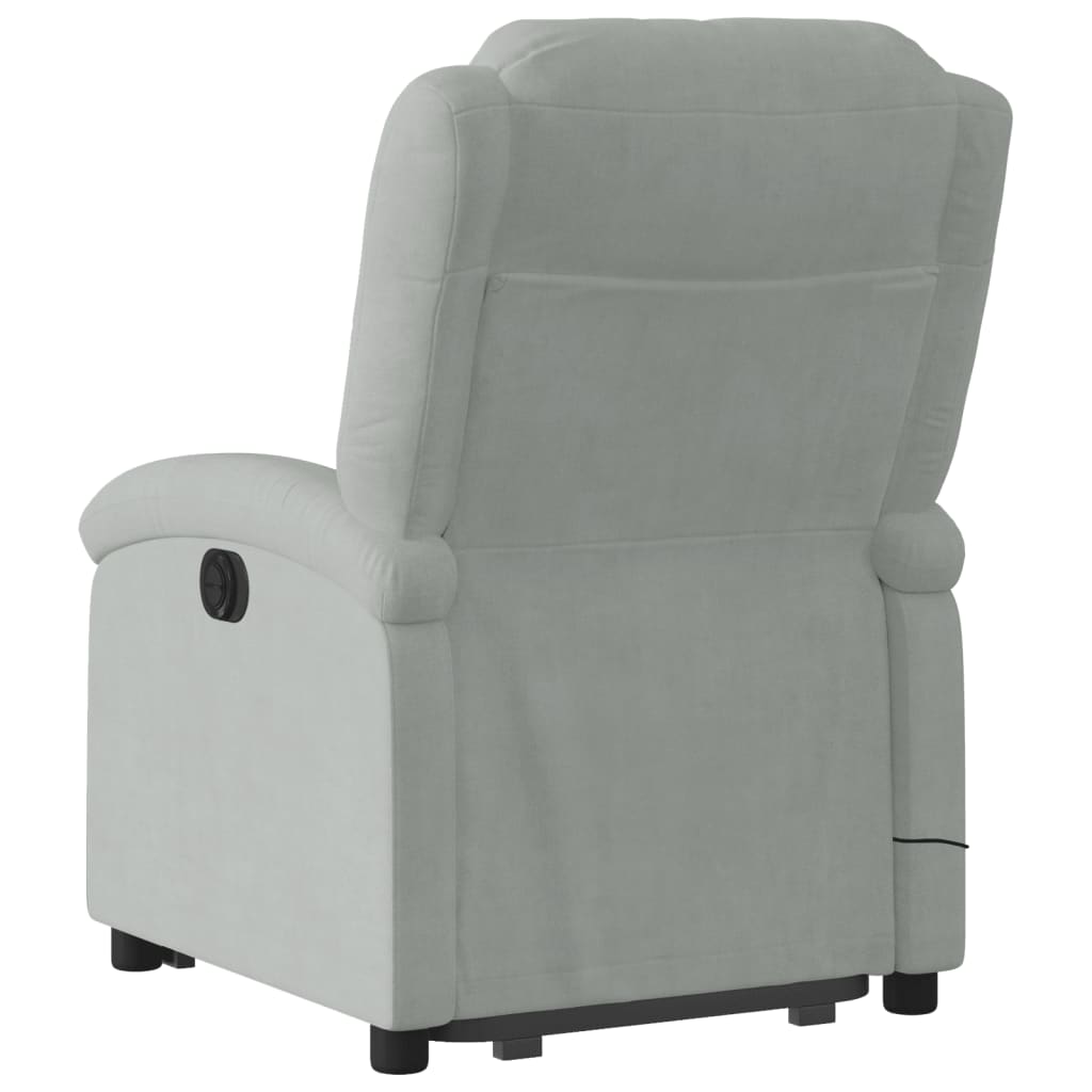 Fauteuil de massage avec aide électrique au verticalisation, velours gris clair