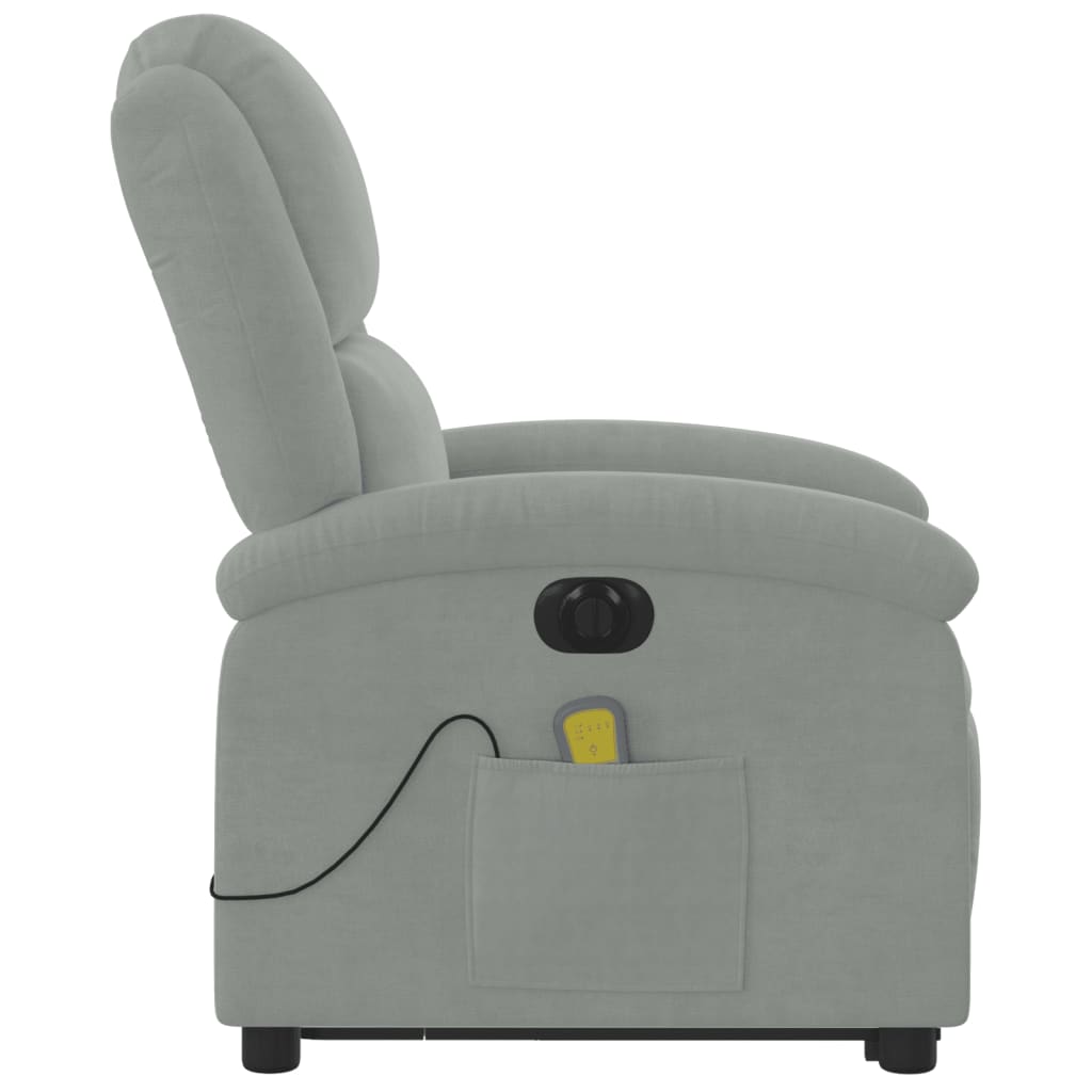 Fauteuil de massage avec aide électrique au verticalisation, velours gris clair
