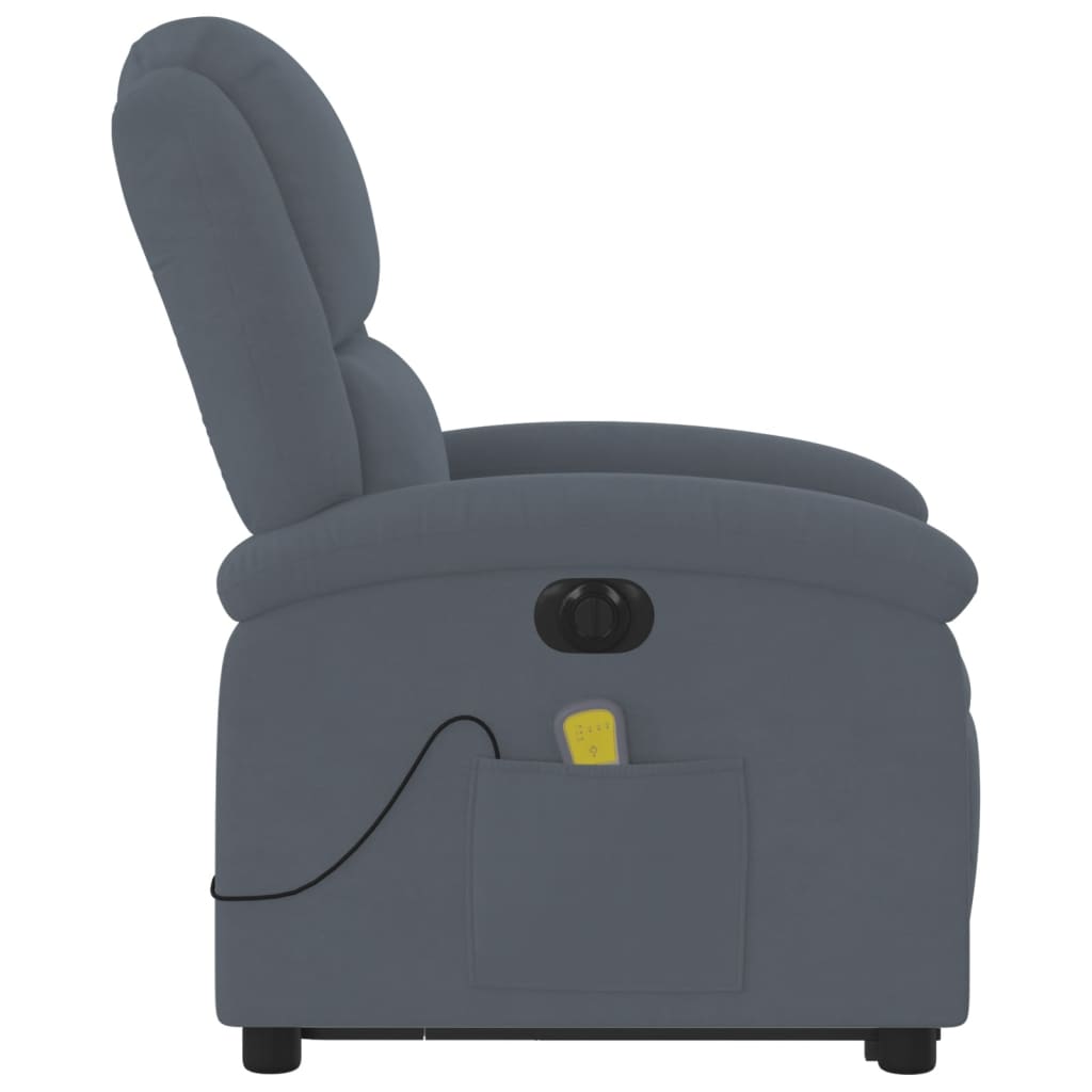 Fauteuil de massage avec aide électrique au verticalisation, velours gris foncé
