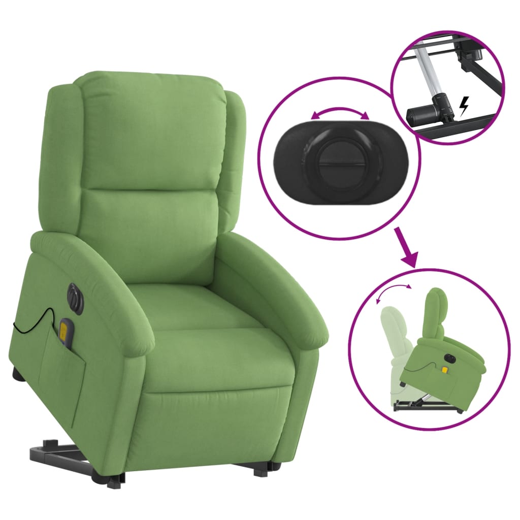 Massagesessel mit Aufstehhilfe Elektrisch Hellgrün Samt