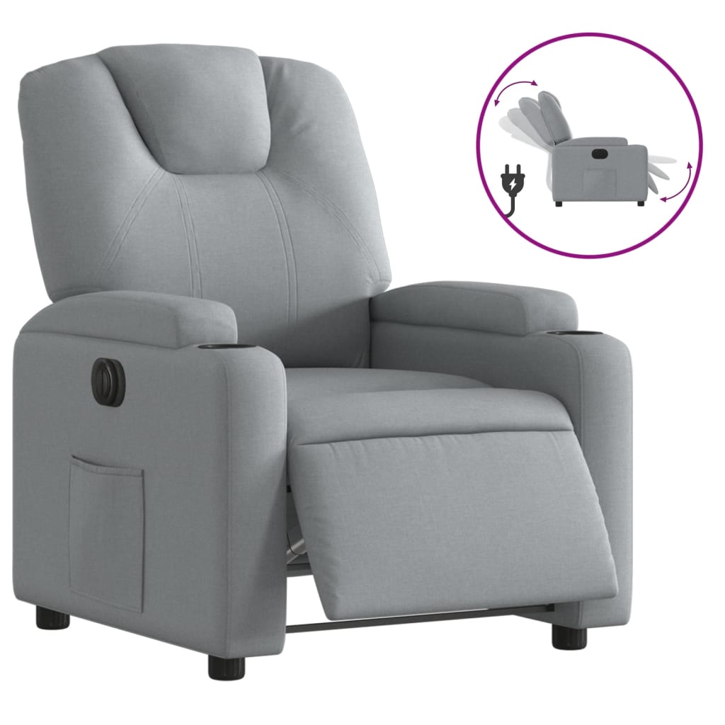 Fauteuil inclinable électrique en tissu gris clair