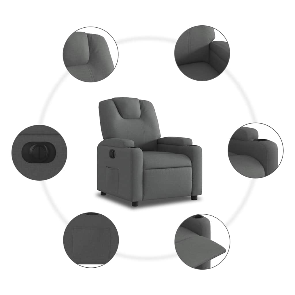 Fauteuil inclinable électrique en tissu gris foncé
