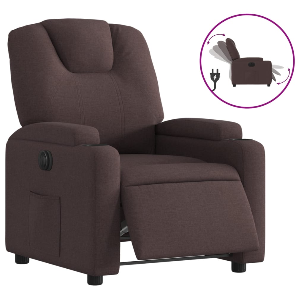 Fauteuil inclinable électrique en tissu marron foncé