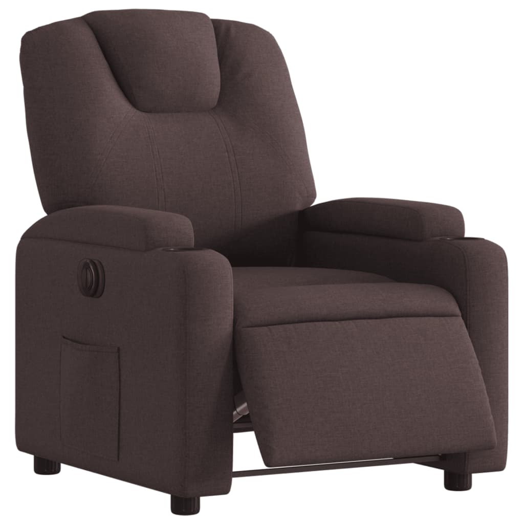 Fauteuil inclinable électrique en tissu marron foncé