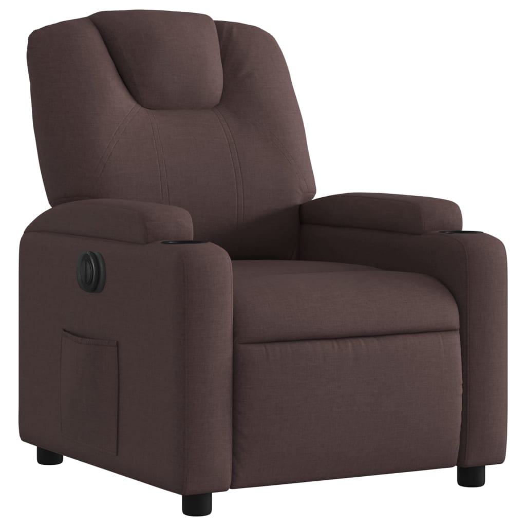 Fauteuil inclinable électrique en tissu marron foncé