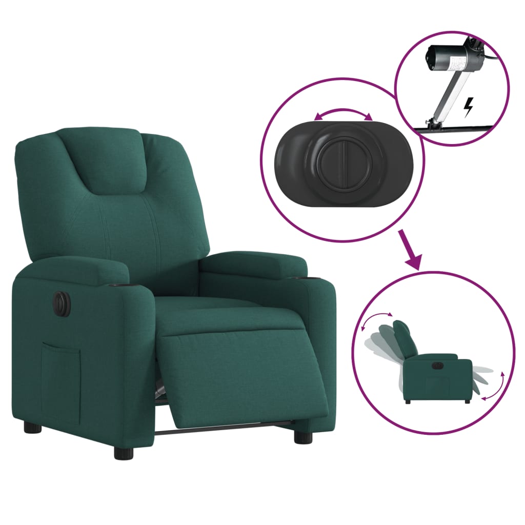 Fauteuil inclinable électrique en tissu vert foncé