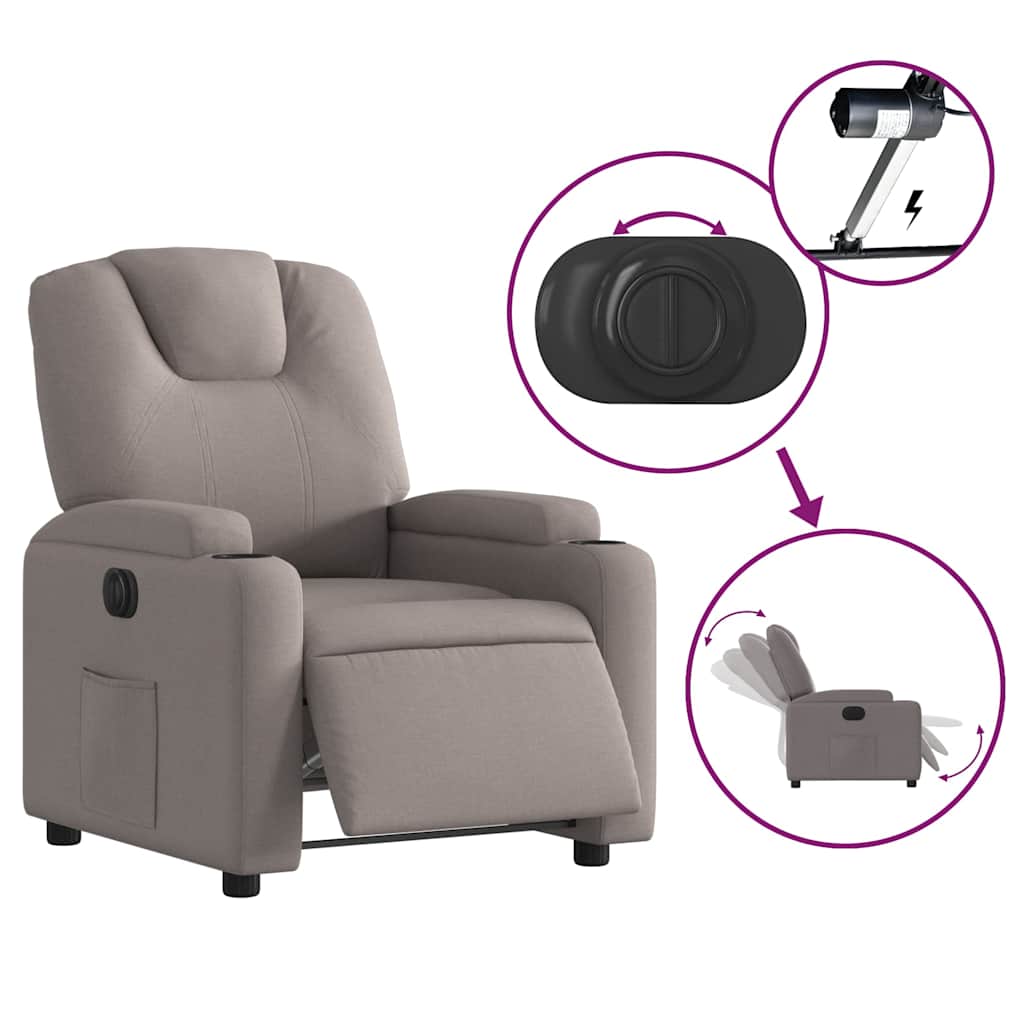 Fauteuil inclinable électrique en tissu taupe