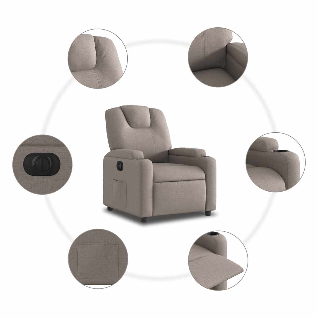 Fauteuil inclinable électrique en tissu taupe