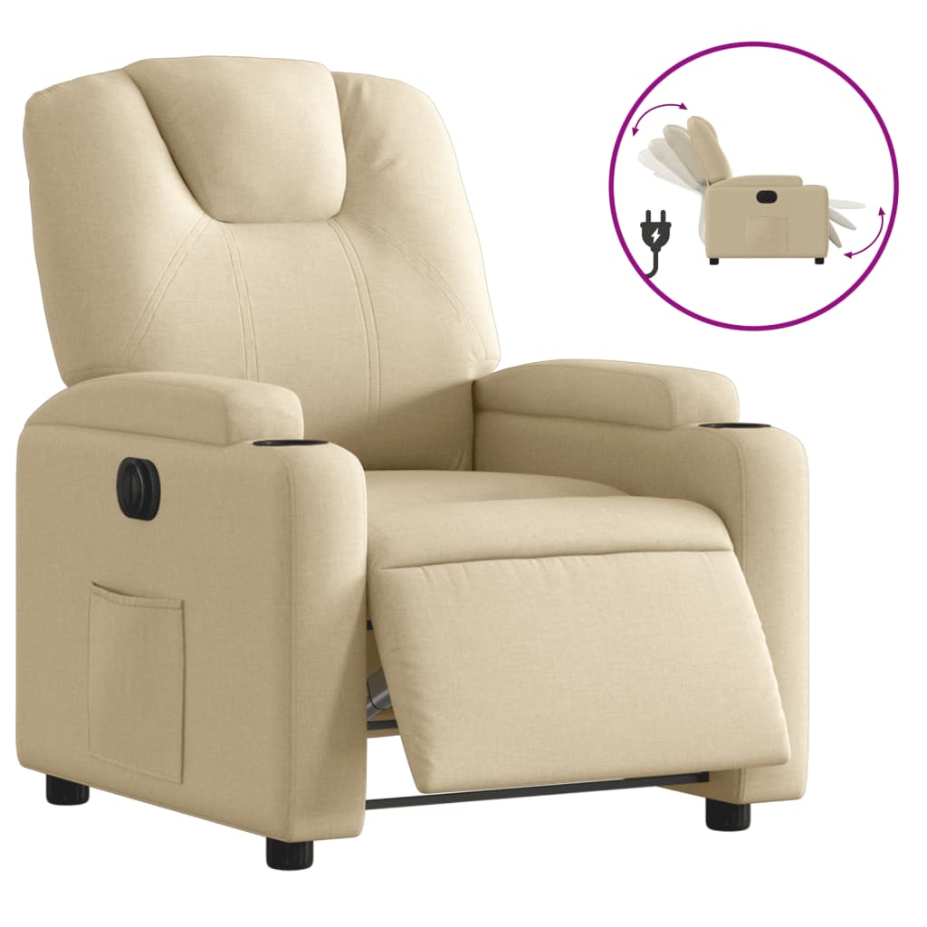 Fauteuil inclinable électrique en tissu crème