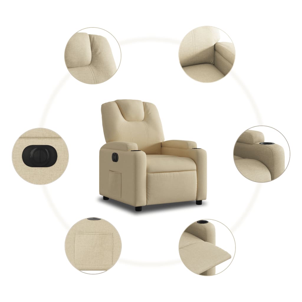 Fauteuil inclinable électrique en tissu crème
