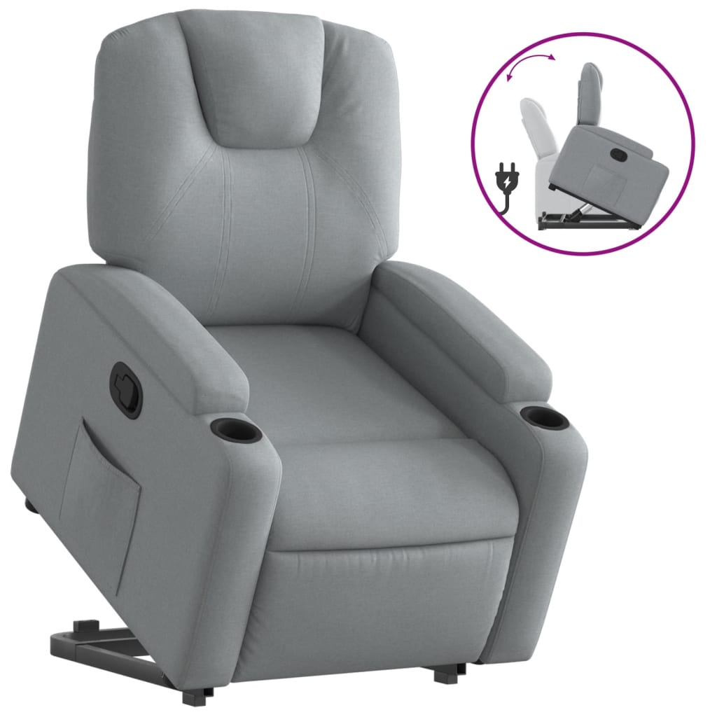 Relaxing chair with stand-up aid light grey fabric