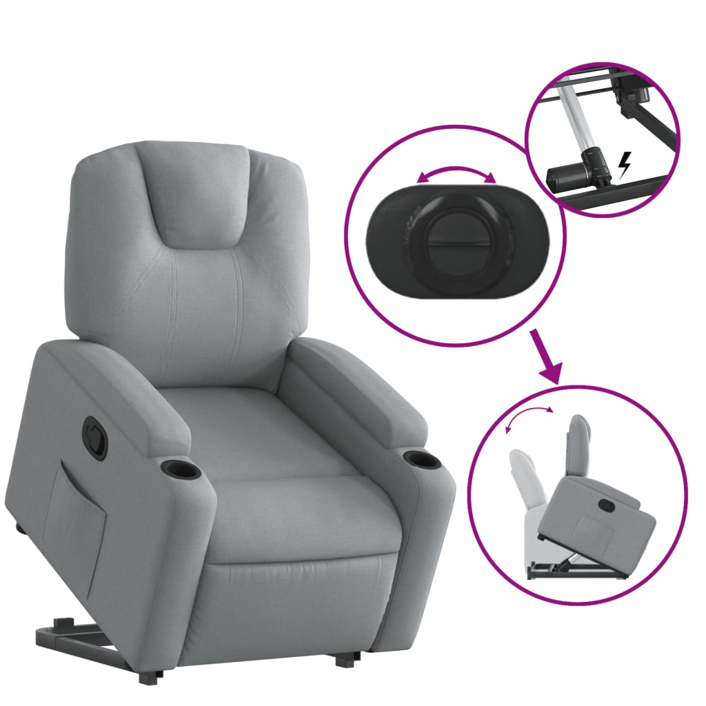 Relaxing chair with stand-up aid light grey fabric