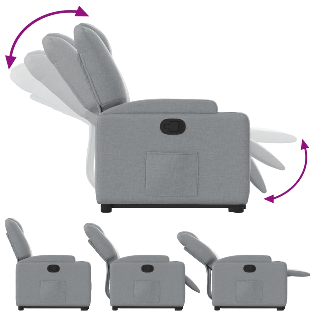 Relaxing chair with stand-up aid light grey fabric