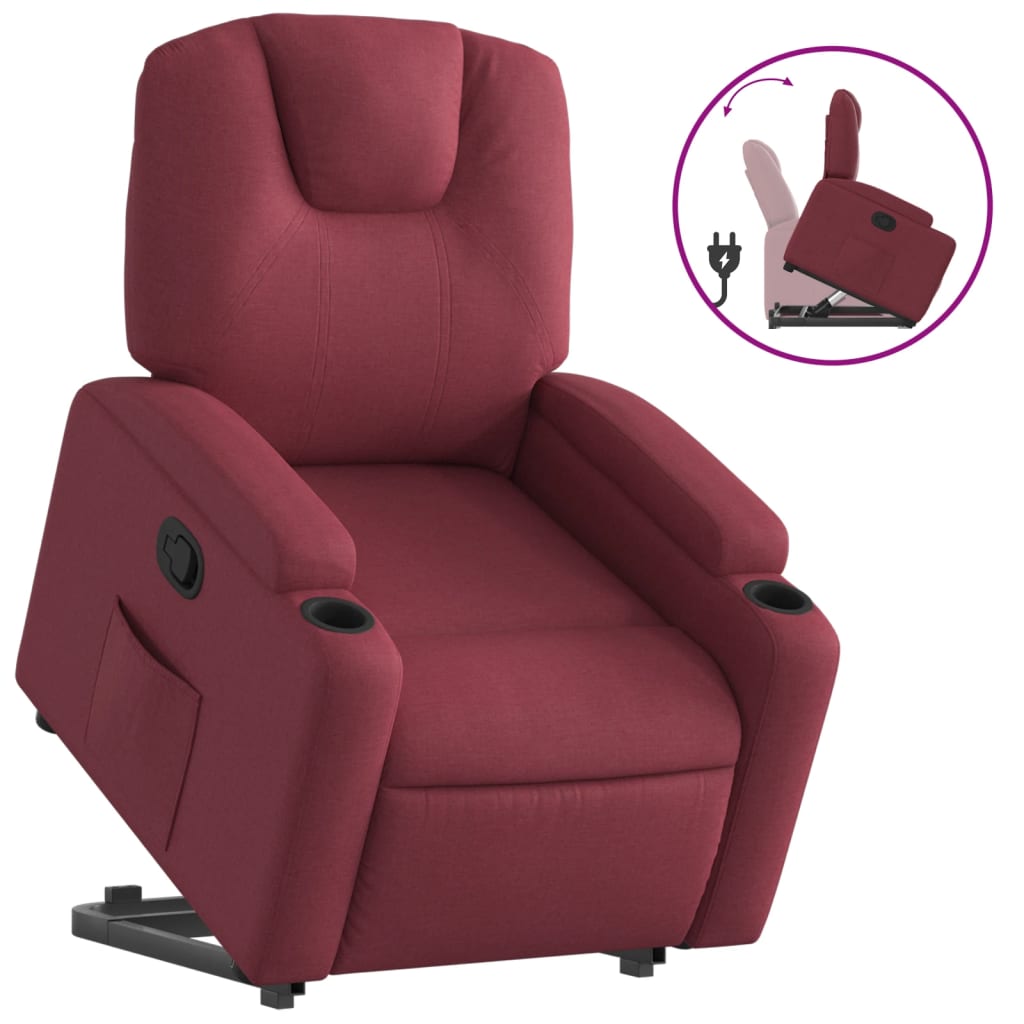 Fauteuil relax avec aide à la verticalisation en tissu rouge vin