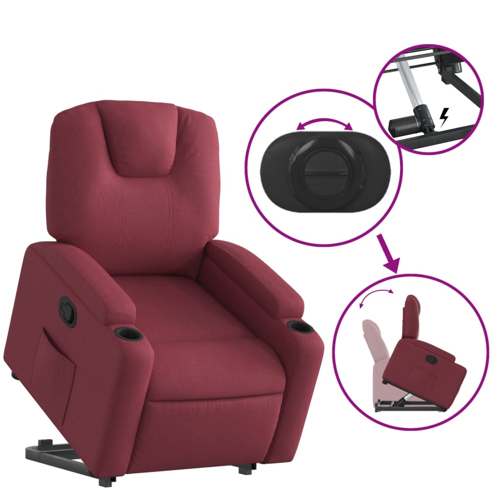 Fauteuil relax avec aide à la verticalisation en tissu rouge vin