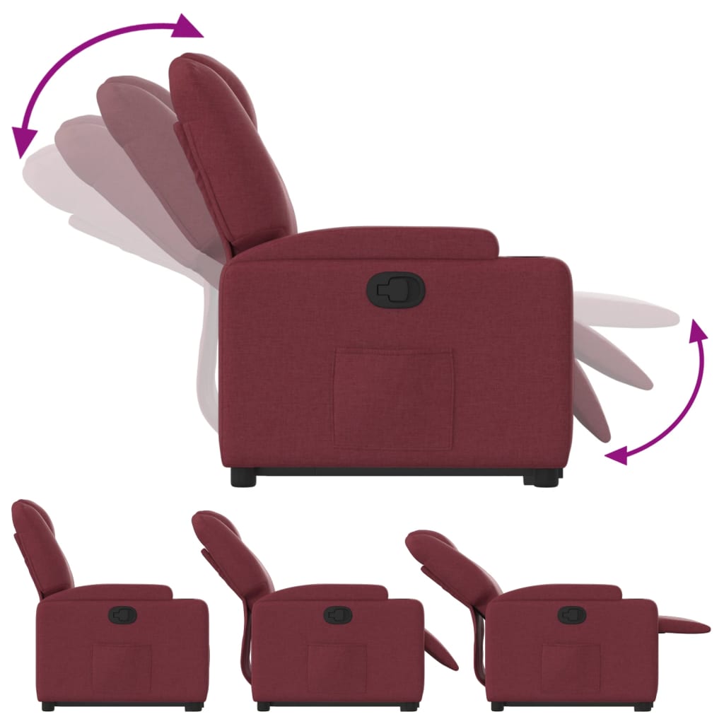 Fauteuil relax avec aide à la verticalisation en tissu rouge vin