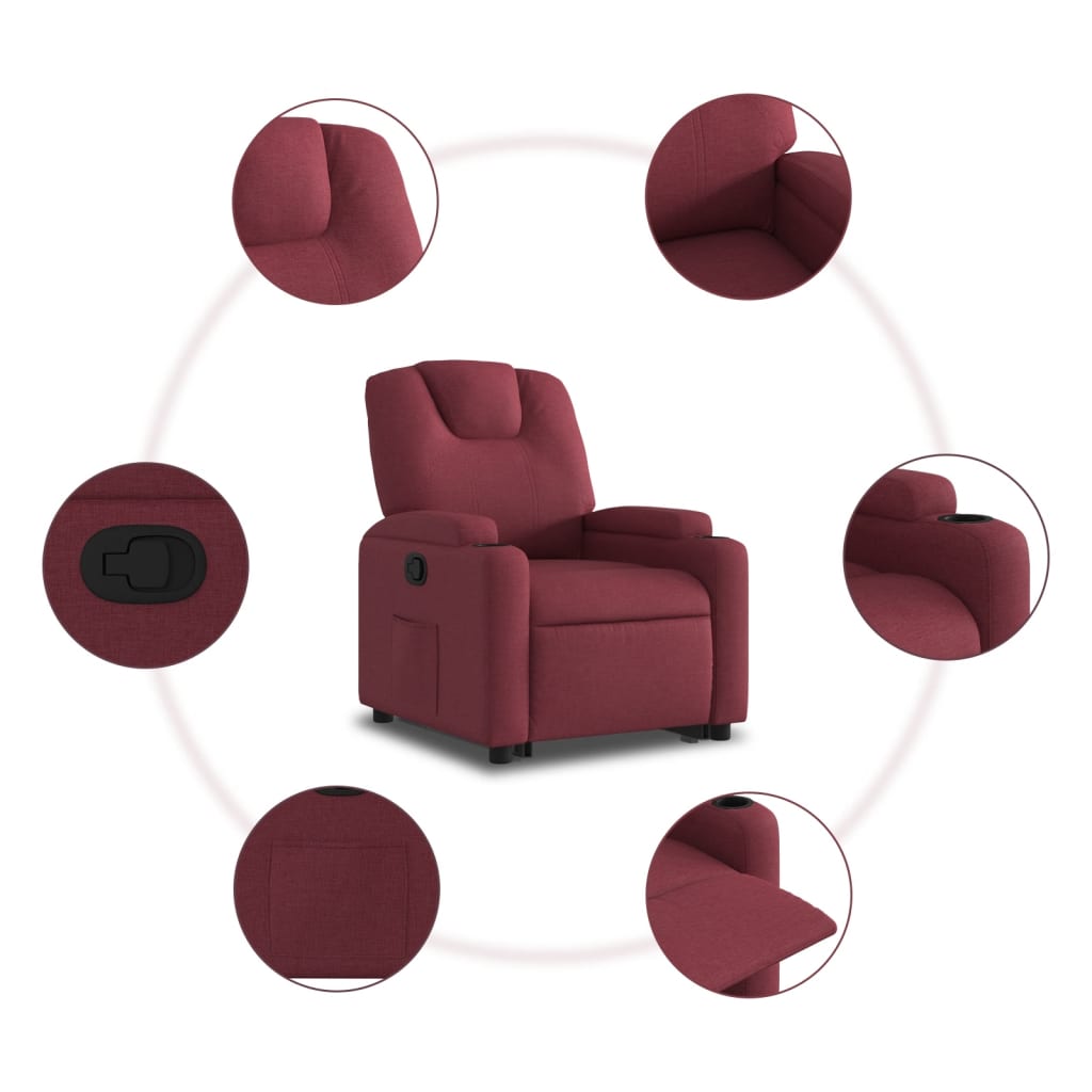 Fauteuil relax avec aide à la verticalisation en tissu rouge vin
